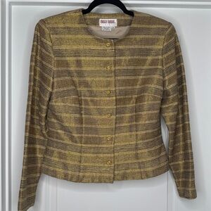 Vintage Maggy London 100% Silk Gold Button Down Blazer Jacket Size 8